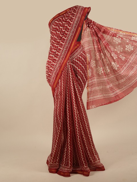 

Pothys Maroon & White Printed Zari Saree