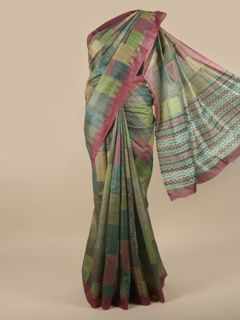 

Pothys Pink & Blue Jute Silk Saree