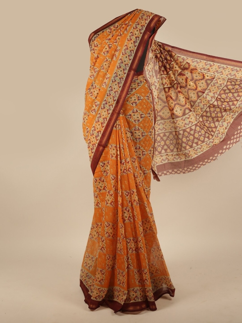 

Pothys Orange & Maroon Ethnic Motifs Printed Zari Saree