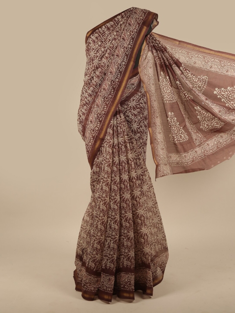 

Pothys Brown & Beige Ethnic Motifs Printed Zari Saree