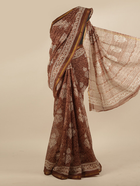 

Pothys Brown & White Floral Zari Saree
