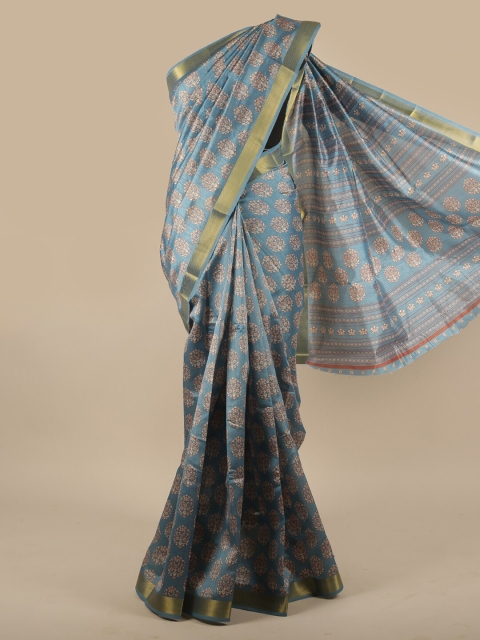 

Pothys Blue & Cream-Coloured Floral Zari Saree