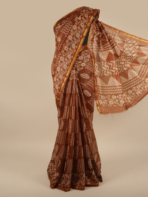 

Pothys Brown & White Zari Jute Silk Saree