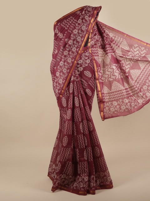 

Pothys Purple & White Ethnic Motifs Zari Jute Silk Saree