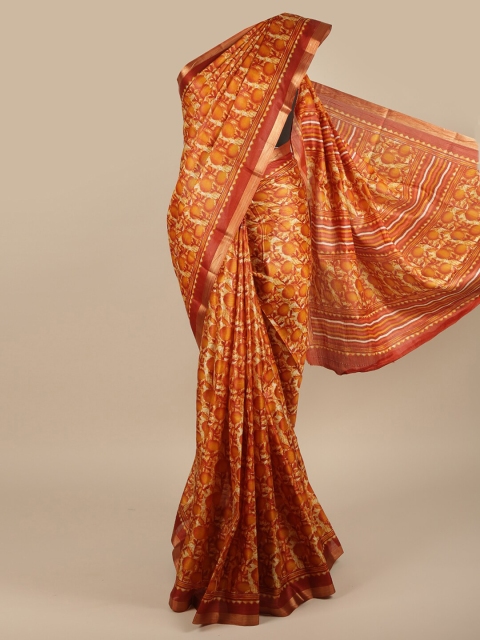 

Pothys Mustard & Maroon Floral Printed Zari Jute Silk Saree