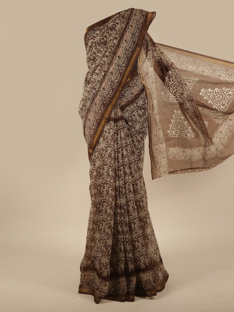 

Pothys Brown & Cream-Coloured Ethnic Motifs Zari Saree
