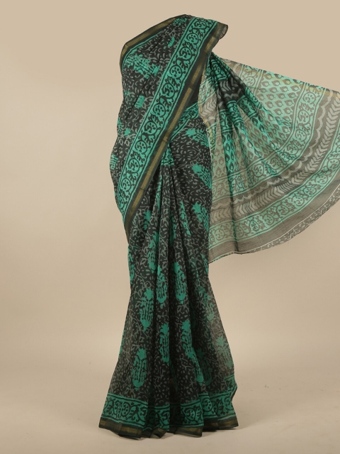 

Pothys Sea Green & Grey Ethnic Motifs Zari Saree