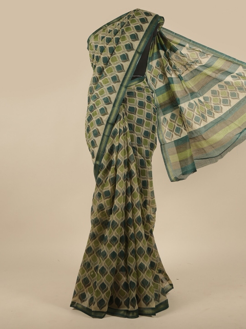 

Pothys Green & Beige Floral Printed Zari Saree