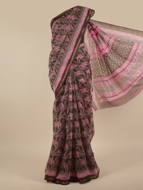 

Pothys Brown & Pink Floral Zari Saree