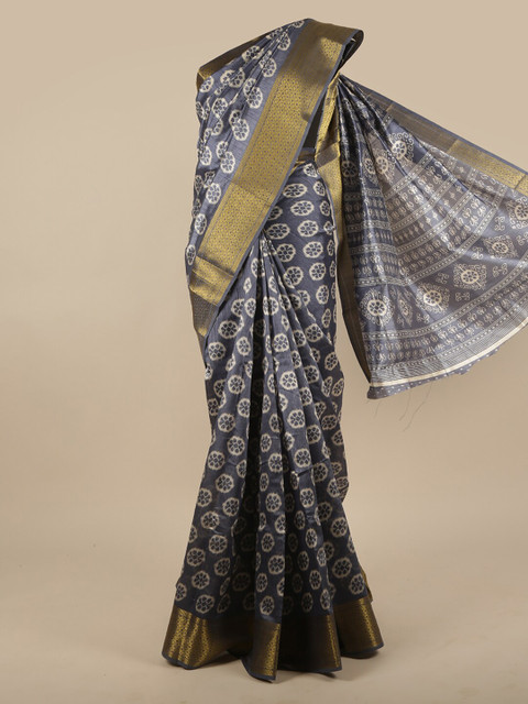 

Pothys Blue & White Floral Zari Saree