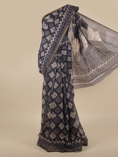 

Pothys Blue & Grey Zari Cotton Blend Saree