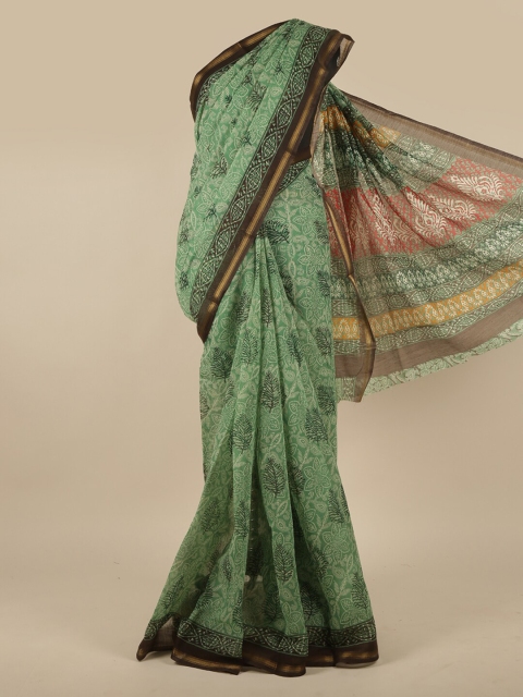 

Pothys Green & White Floral Zari Saree