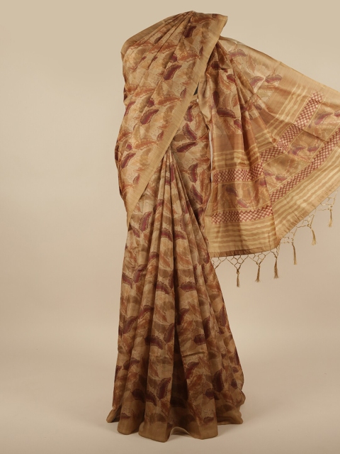 

Pothys Cream-Coloured Floral Printed Jute Silk Saree