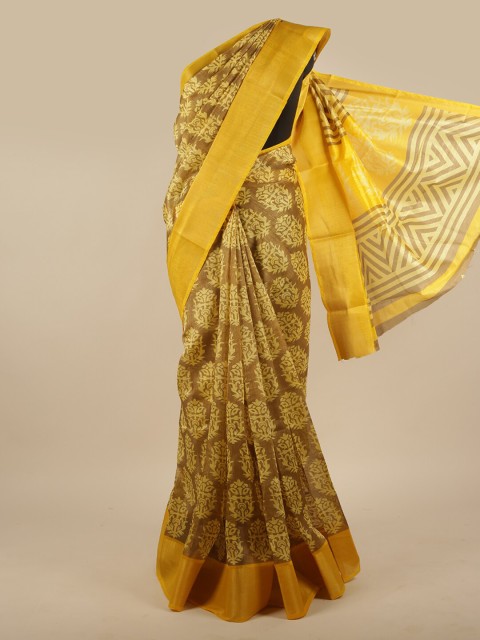 

Pothys Yellow Ethnic Motif Printed Cotton Blend Saree