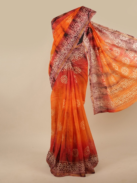 

Pothys Orange & Cream-Coloured Ethnic Motifs Printed Zari Saree
