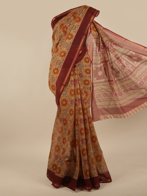 

Pothys Brown & Maroon Ethnic Motifs Zari Saree