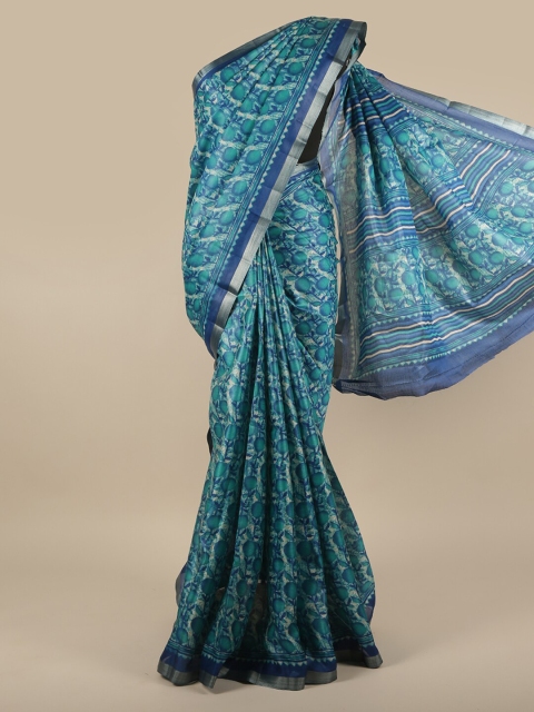 

Pothys Blue & Green Zari Jute Silk Saree