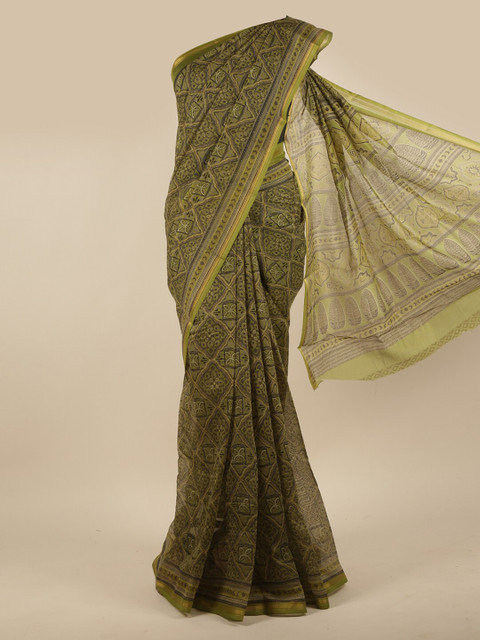 

Pothys Green Geometric Printed Cotton Blend Saree