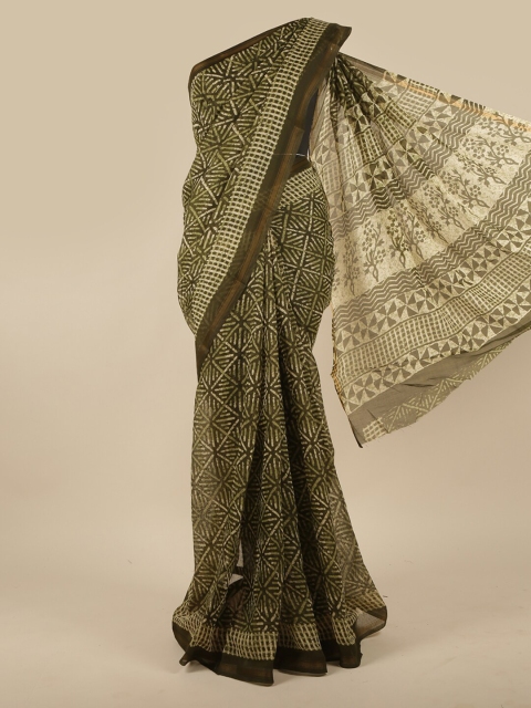 

Pothys Green & Cream-Coloured Batik Zari Saree