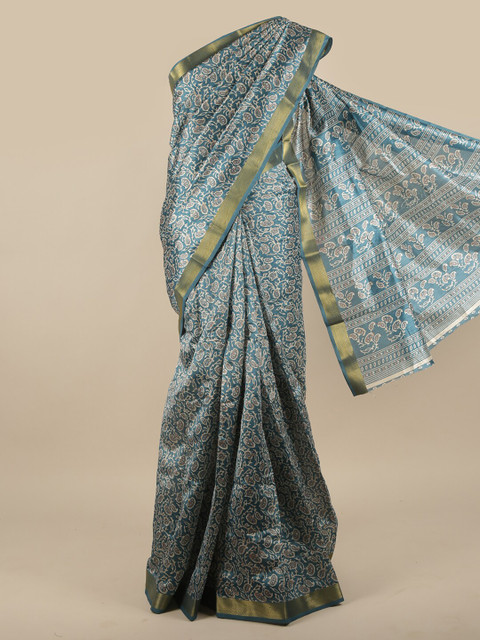 

Pothys Blue & White Floral Printed Zari Saree