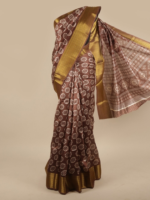 

Pothys Brown Floral Printed Jute Silk Saree