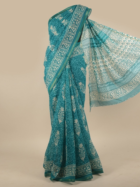 

Pothys Blue & Off White Floral Zari Saree