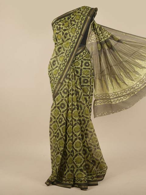 

Pothys Green & Brown Ethnic Motifs Zari Saree