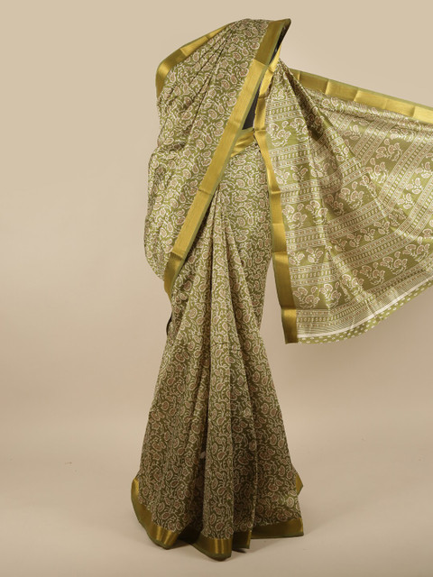 

Pothys Green & Beige Floral Zari Saree