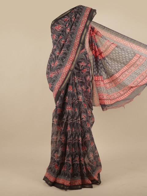 

Pothys Grey & Red Floral Zari Saree