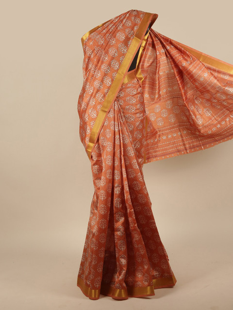 

Pothys Rust & White Floral Printed Zari Saree
