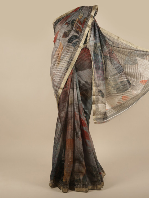 

Pothys Grey & Brown Jute Silk Saree