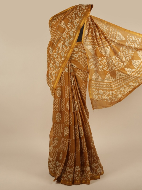 

Pothys Mustard & Gold-Toned Floral Zari Jute Silk Saree