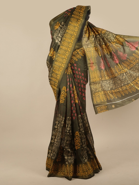 

Pothys Green & Yellow Ethnic Motifs Zari Saree