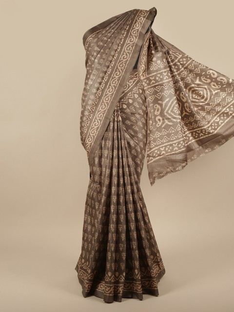 

Pothys Grey & Beige Batik Jute Silk Saree