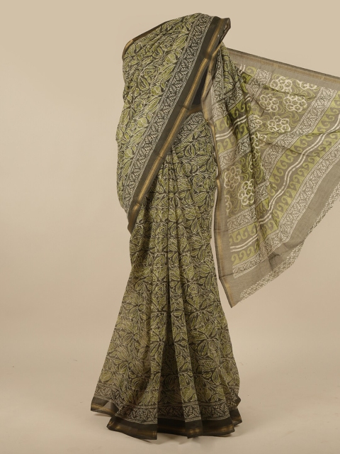 

Pothys Green & Gold-Toned Floral Printed Zari Saree