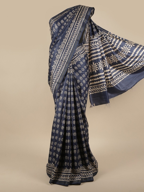 

Pothys Blue & White Floral Printed Jute Silk Saree