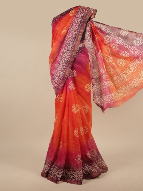 

Pothys Orange & White Ethnic Motifs Printed Zari Saree