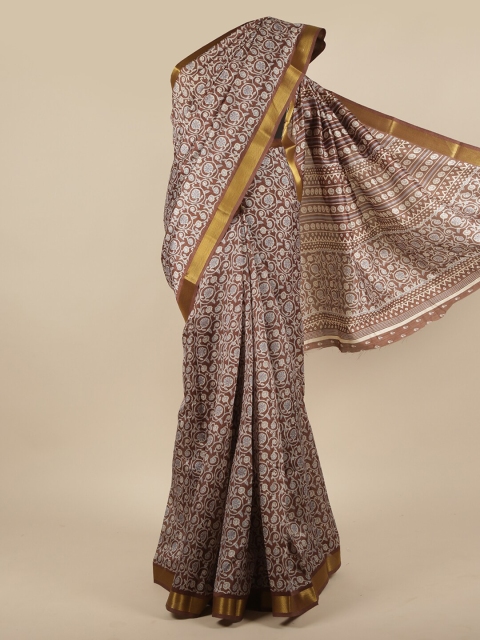 

Pothys Brown & White Ethnic Motifs Zari Saree