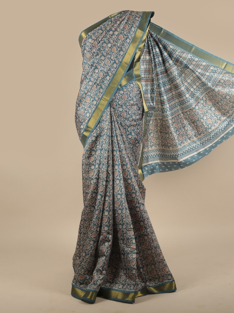

Pothys Blue & Pink Floral Zari Saree