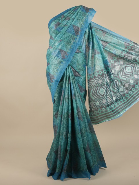 

Pothys Blue & Green Printed Jute Silk Saree