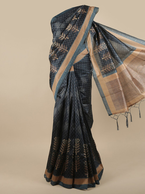 

Pothys Blue & Brown Ethnic Motifs Printed Jute Silk Saree