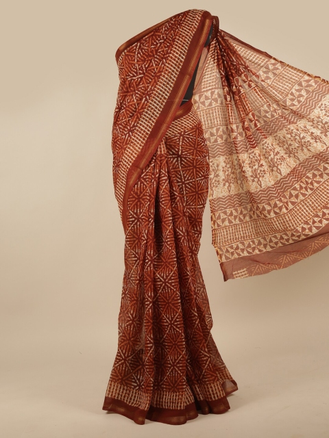 

Pothys Brown & Beige Geometric Printed Zari Saree