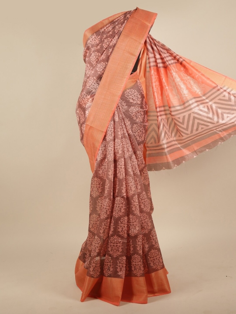 

Pothys Peach-Coloured Ethnic Motifs Printed Cotton Blend Saree