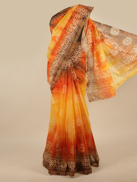 

Pothys Yellow & White Ethnic Motifs Printed Zari Saree