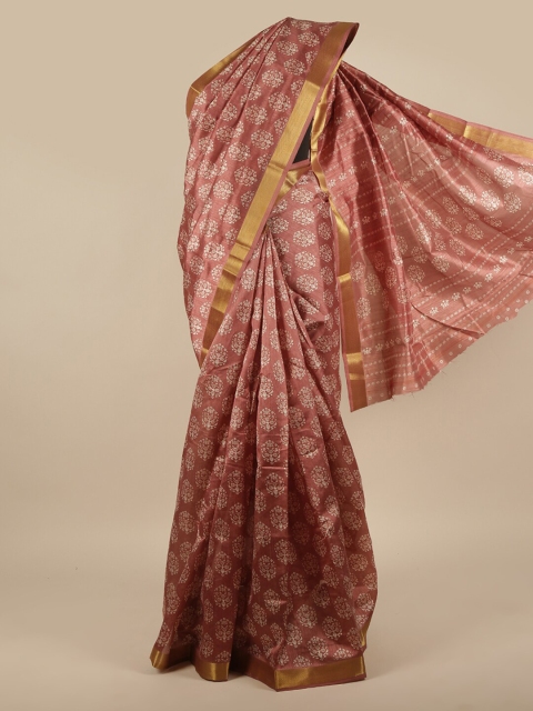 

Pothys Mauve & Gold-Toned Floral Zari Saree