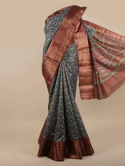 

Pothys Grey & Gold-Toned Zari Jute Silk Saree