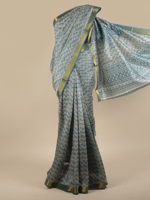 

Pothys Blue & Gold-Toned Zari Saree