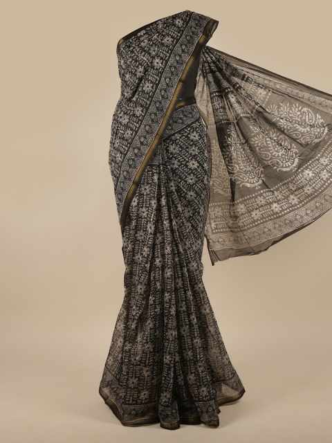 

Pothys Black & Gold-Toned Floral Zari Saree