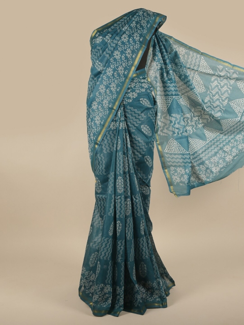 

Pothys Blue Floral Printed Jute Silk Saree