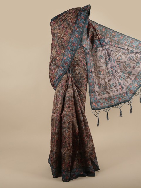 

Pothys Brown & Blue Ethnic Motifs Jute Silk Saree